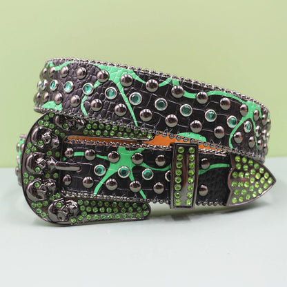 Punk Skull Leopard Rhinestones Belt Diamond Bling Men Western Cowgirl Cowboy Luxury Strap Studded Belts
