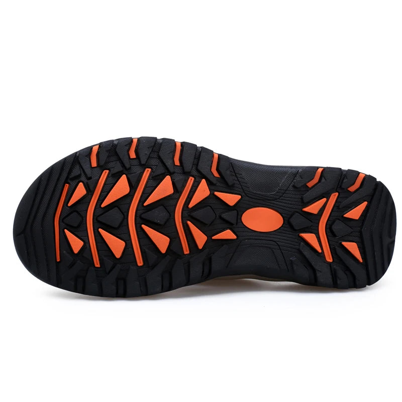 Men Sport Thong Slippers Genuine Leather Upper Adjustable Hook Loop Shock Absorb Anti Slip MD Sole Daily Beach Casual Flip Flops