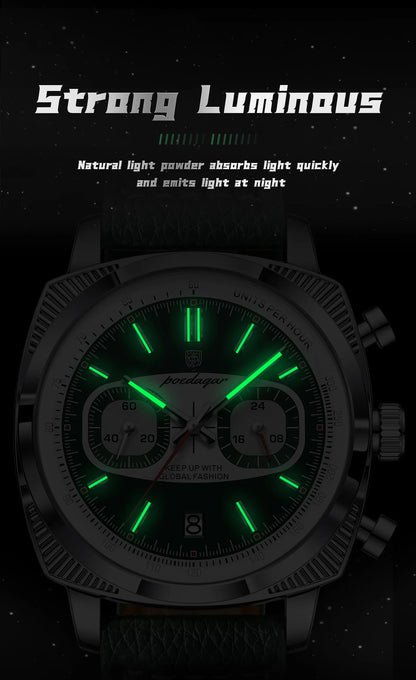 POEDAGAR Original Fashion Men Clock Luminous Waterproof Chronograph Date Watch For Man Luxury Leather Quartz Men's Watches Reloj