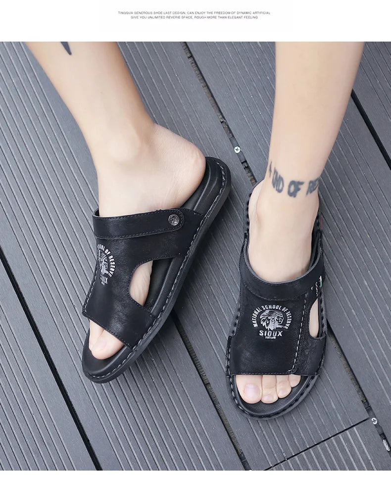 Men's Summer Genuine Leather Sandals Classic Roman Men Shoes Slippers Soft Comfortable Men Non-slip Walking Footwea Plus Size 47