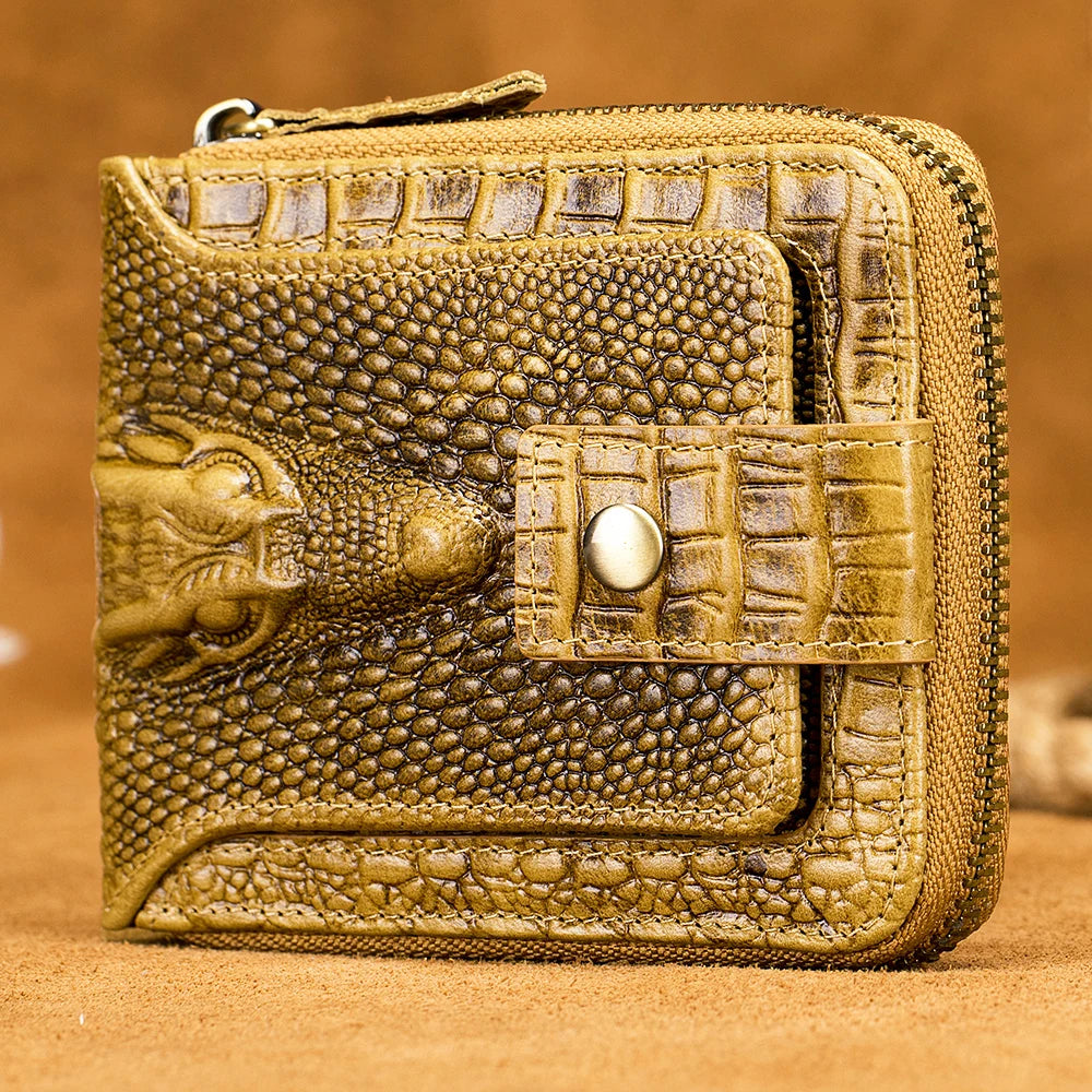 Cowhide Men's Wallet with Crocodile Pattern Genuine Leather Large Capacity Card Slot Zero Wallet