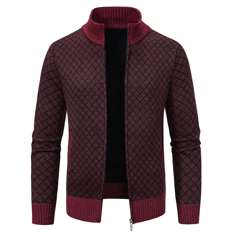 Men's Knitted Cardigan Coat Korean Slim Fit Trendy Sweater Autumn Winter Zip Up Mens Fleece Lined Top Clothing