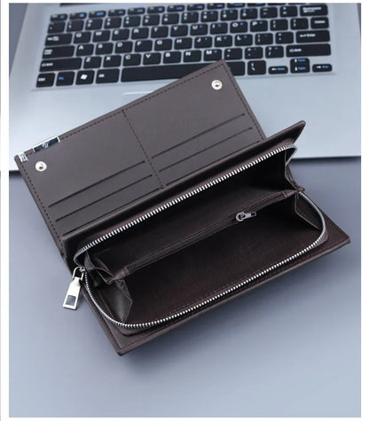 Long Clutch Men PU Material Zipper Hasp Cell Phone Bag Card Holder Coin Pocket Large Capacity Multifunctional Handbag Business