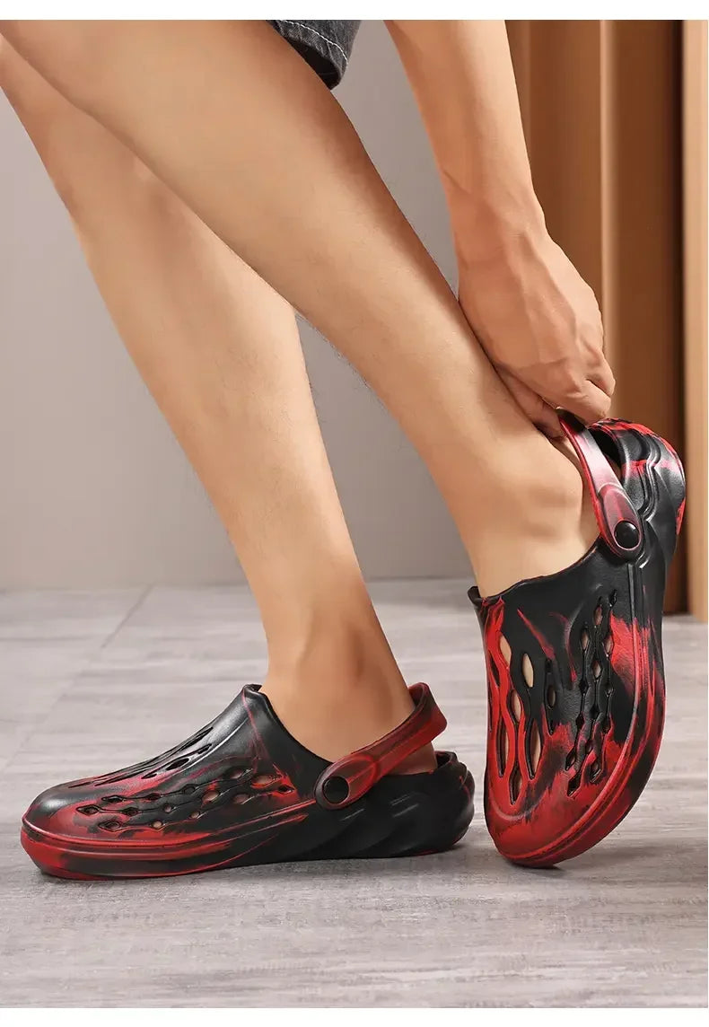Outdoor Men's Summer Sandals Breathable EVA camouflage Slip-On Casual Shoes round Toe Flat Heel Color Block Pattern