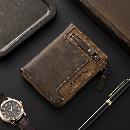 Men's Retro Short Wallet Multifunctional Fashion Zipper PU Leather Coin Purse High Quality Credit Card Holder Ideal Gift For Men