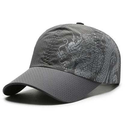 Chinese style printed dragon baseball cap, polyester outdoor quick drying cap,sun protection cap, duckbill cap for men and women