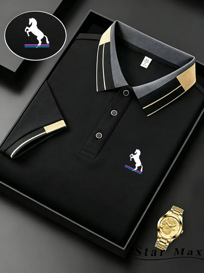 Men's Luxury Short Sleeve Polo Shirt with Horse Embroidery Milan Style Summer Casual T Shirt Men Business Brand Clothing