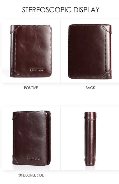 CHANPINCL Men's Italian Top-Grain Cow Leather Slim Tri-Fold Vertical Wallet – Multi-Card, RFID Blocking & Gift Box