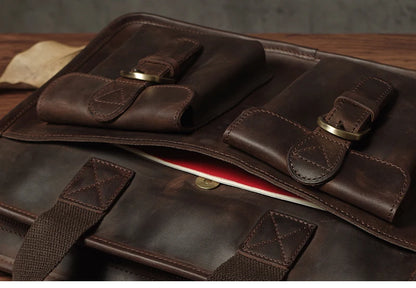 NUKA Retro Natural Cowhide Handbag Men's Real Leather Executive Briefcase Luxury Business Shoulder Bag Daily File Messenger Bags