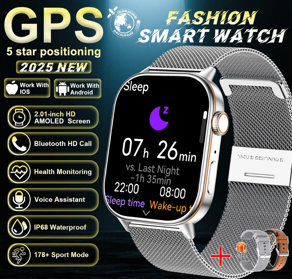 New For Android iOS Outdoor GPS SmartWatch Men 2.01" HD AMOLED Compass 420mAh 178+Sport Mode Waterproof Bracelet Smartwatch 2026