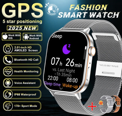 New For Android iOS Outdoor GPS SmartWatch Men 2.01" HD AMOLED Compass 420mAh 178+Sport Mode Waterproof Bracelet Smartwatch 2026