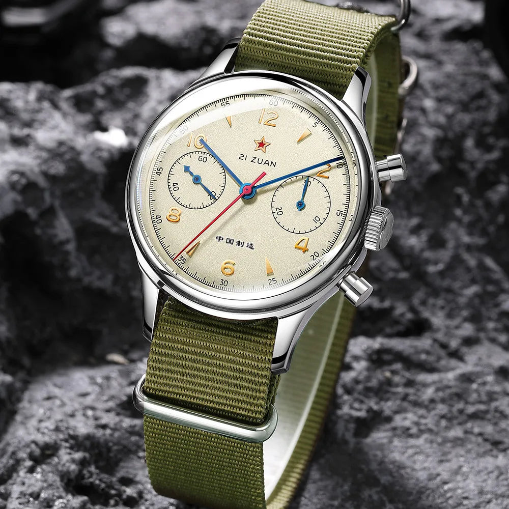Red Star Retro 1963 Chronograph ST1901 Hand Winding Movement Air Force Pilots Aviation Sapphire Men Mechanical Watch Waterproof