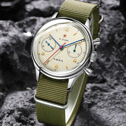 Red Star Retro 1963 Chronograph ST1901 Hand Winding Movement Air Force Pilots Aviation Sapphire Men Mechanical Watch Waterproof