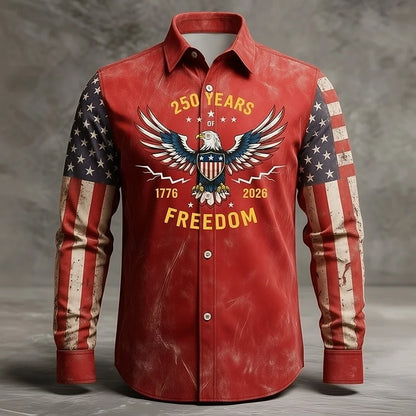 Men's Shirt Us Flag Freedom 250th Anniversary Trendy Retro 3D Print Top Autumn Long Sleeved Button up Spring Fall Holiday Shirts