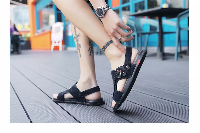 Men's Summer Genuine Leather Sandals Classic Roman Men Shoes Slippers Soft Comfortable Men Non-slip Walking Footwea Plus Size 47