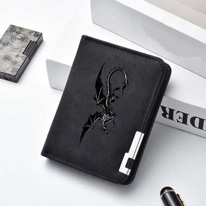 Men's Black Mini Wallet with Multiple Card Slots Dragon Pattern Simple Casual Design High-Quality Leather