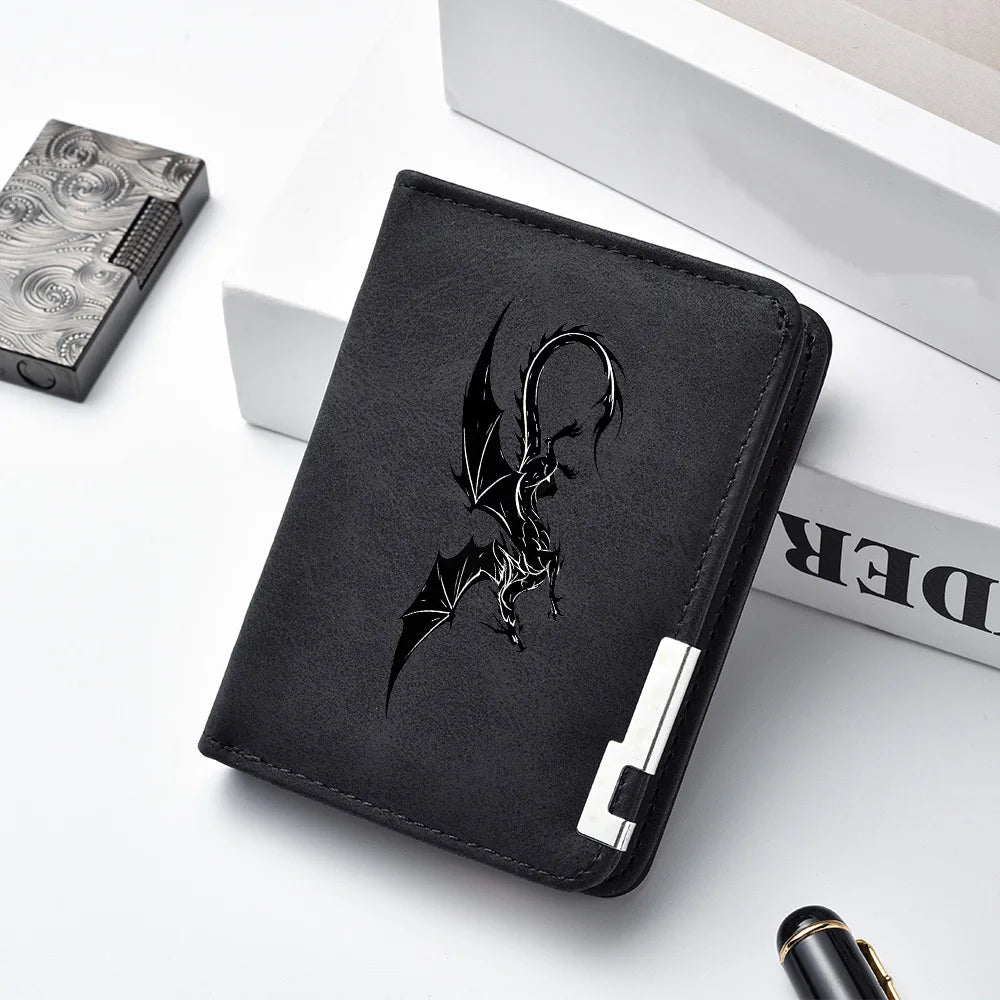 Men's Black Mini Wallet with Multiple Card Slots Dragon Pattern Simple Casual Design High-Quality Leather
