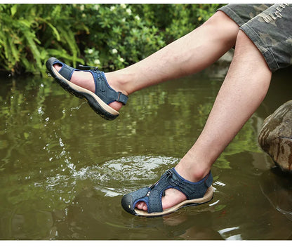 Fashion Men's Sandals Summer Genuine Leather Sandals Outdoor Beach Shoes Rome Sandals Comfortable Large Size Men Casual Shoes