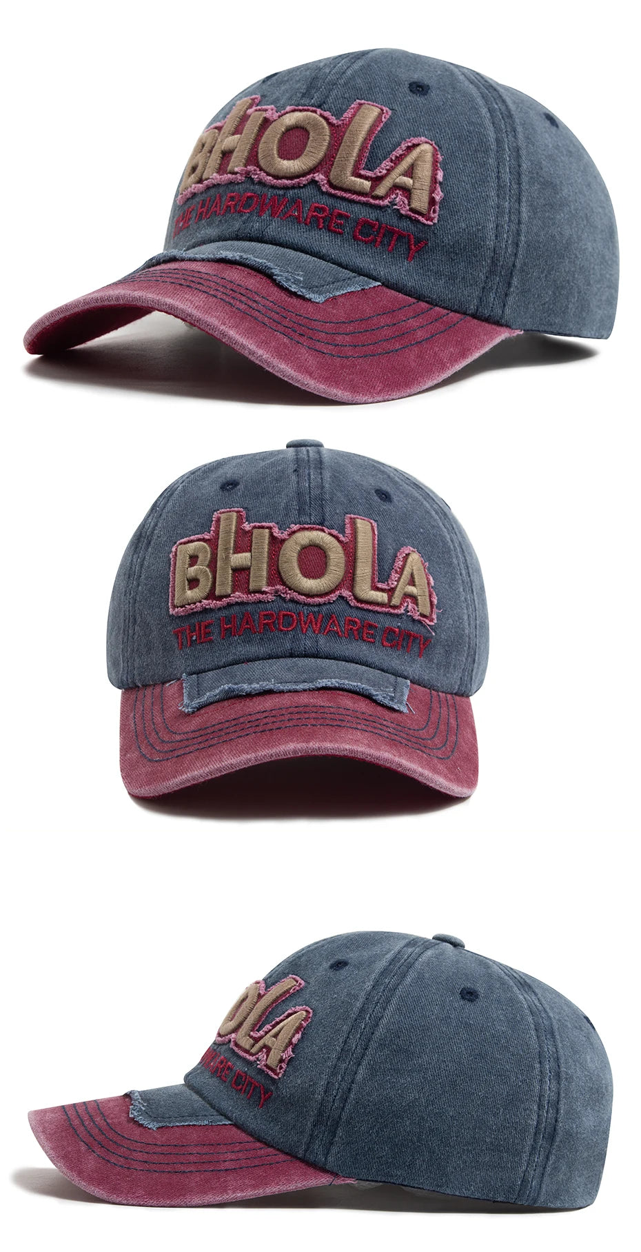Men Women Baseball Caps BHOLA Fashion Letter Embroidery Hip Hop Cap Summer Washed Cotton Vintage Casual Sun Visor Hat Adjustable
