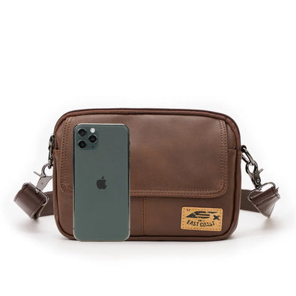 Vinatge Men's Crossbody Bag Soft PU Leather Shoulder Bag For Men Fashion Square Crossbody Messenger Bag Flap Zipper Satchels