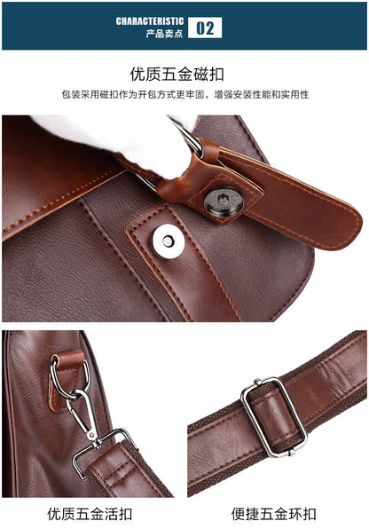 Retro Fashion Messenger Bag Men Luxury PU Leather Crossbody Bags Men Handbag Briefcases Laptop Bag Men Shoulder Messenger Bags