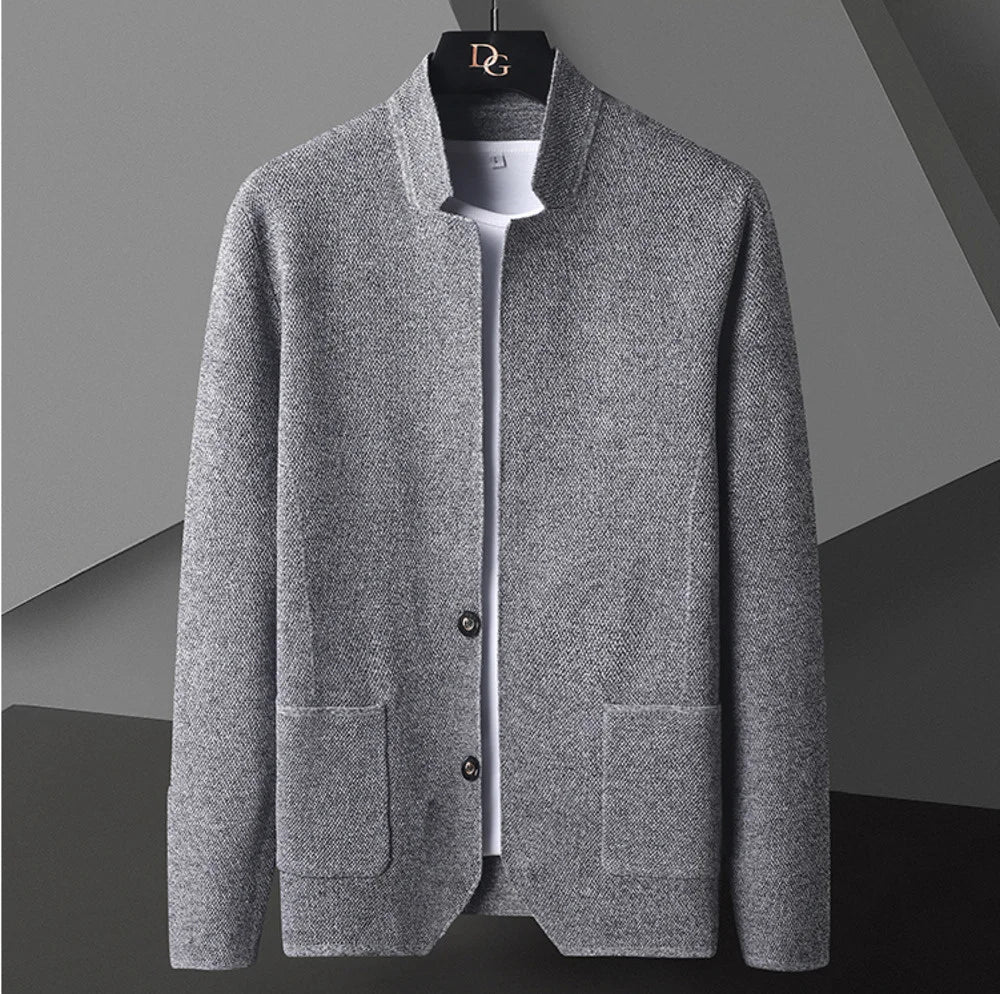 2025 Cardigan Jacket Men Solid Color Knitted Casual Stand Collar Slim Fit Cardigan Coat Mens Sweater Jacket Khaki Black Gray 4Xl