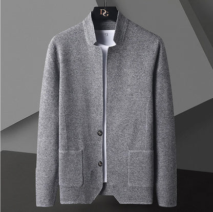 2025 Cardigan Jacket Men Solid Color Knitted Casual Stand Collar Slim Fit Cardigan Coat Mens Sweater Jacket Khaki Black Gray 4Xl