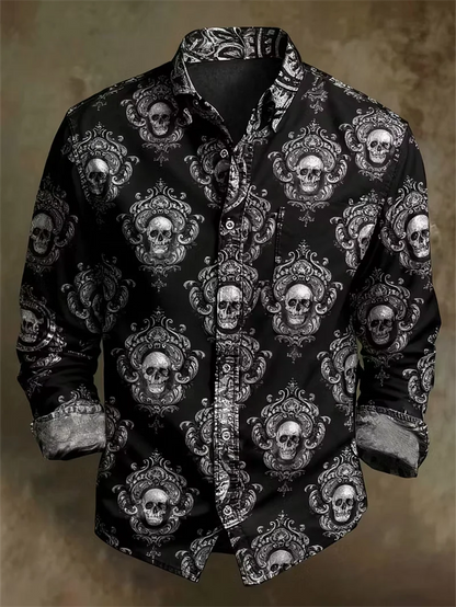 New ukiyo-e monkey denim 3D heart print pattern men's long sleeved shirt retro casual shirt clothing