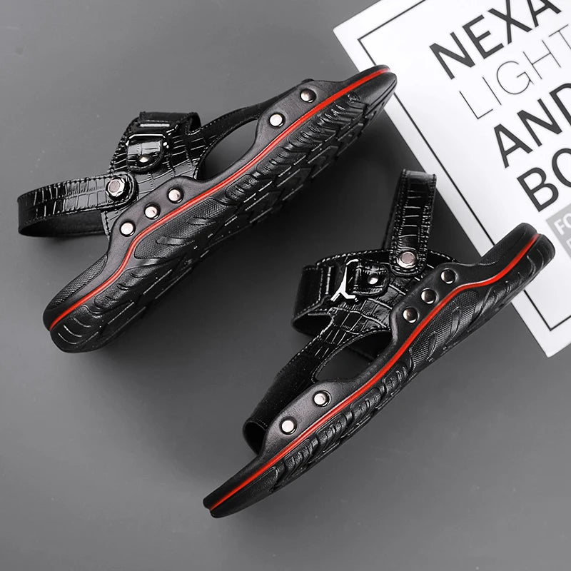 Simple Mens Sandals Casual Leather Solid Color Summer Outdoor Shoe Comfy Casual Open Toe Sandals Soft Beach Flat Designer Sandal
