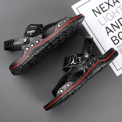 Simple Mens Sandals Casual Leather Solid Color Summer Outdoor Shoe Comfy Casual Open Toe Sandals Soft Beach Flat Designer Sandal