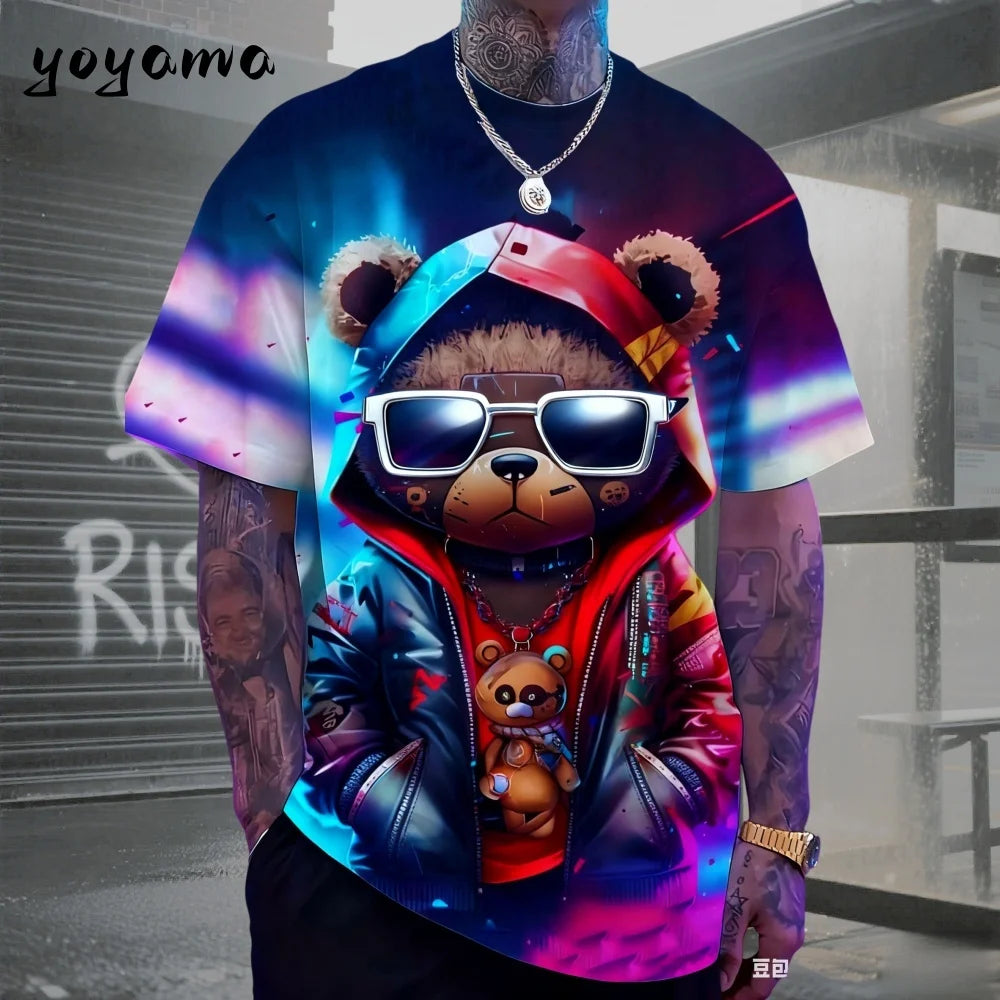 Men's T-Shirts Hip Hop Bear Pattern 3D Print Men's Clothing Summer New Streetwear Oversized Unisex T-Shirt Harajuku Men Clothes