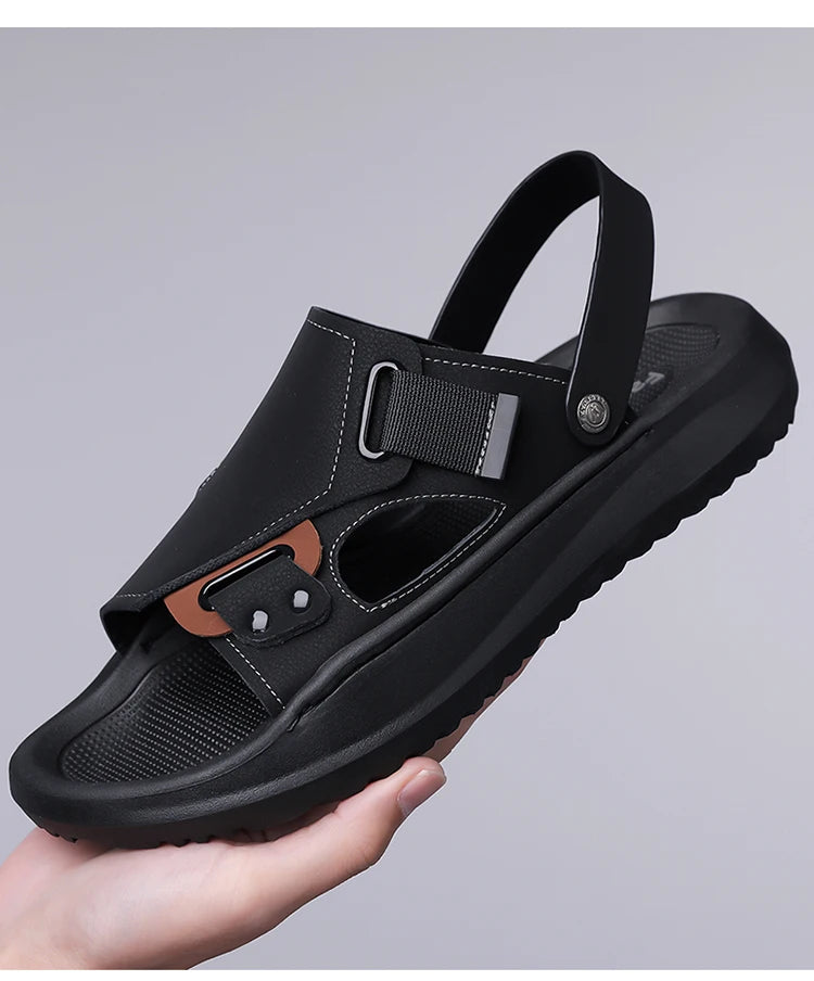 Men's Summer Outdoor Driving Sandals Comfortable Breathable Anti-slip Thick Bottom Two-Way Beach Slippers-WC20253