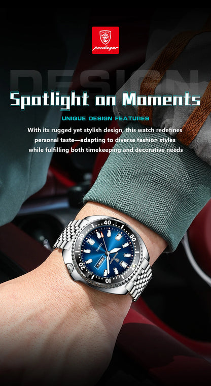 POEDAGAR Luxury Quartz Men Clock Waterproof Luminous Business Man Wristwatch Stainless Steel Date Week Sport Men's Watches Reloj