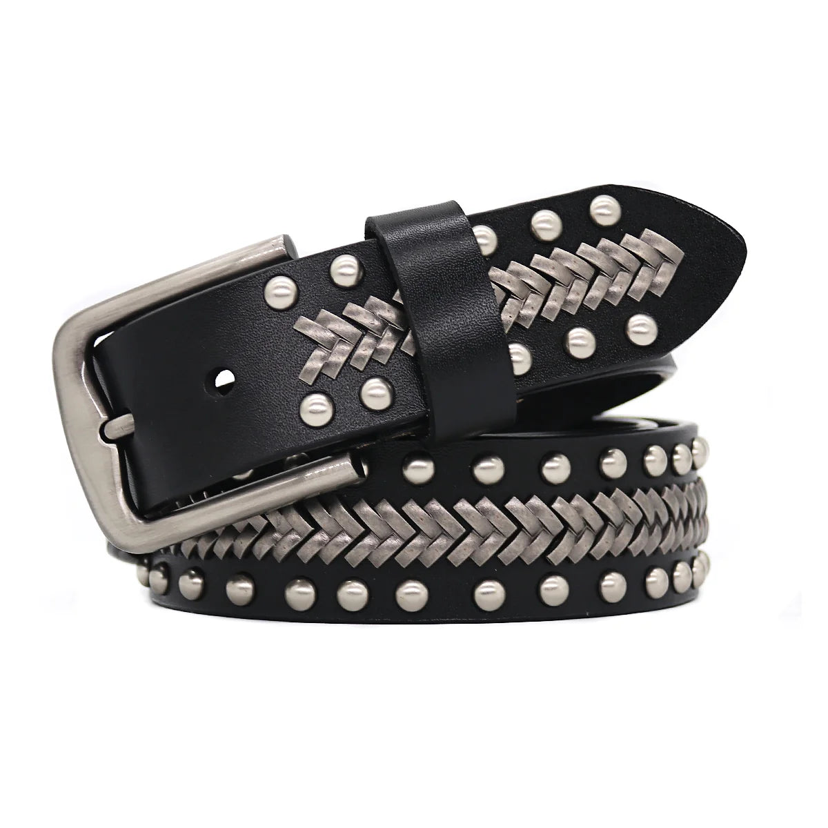 Men Belt Punk Rivet Jeans Belts For WOMEN  NEW Metal Rivet Cowboy Belt Genuine Leather Cowskin