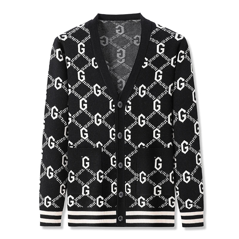 Autumn and Winter New Men's Trendy Brand Fashion Printed Top Long Sleeve Jacket Knitted Sweater for Men