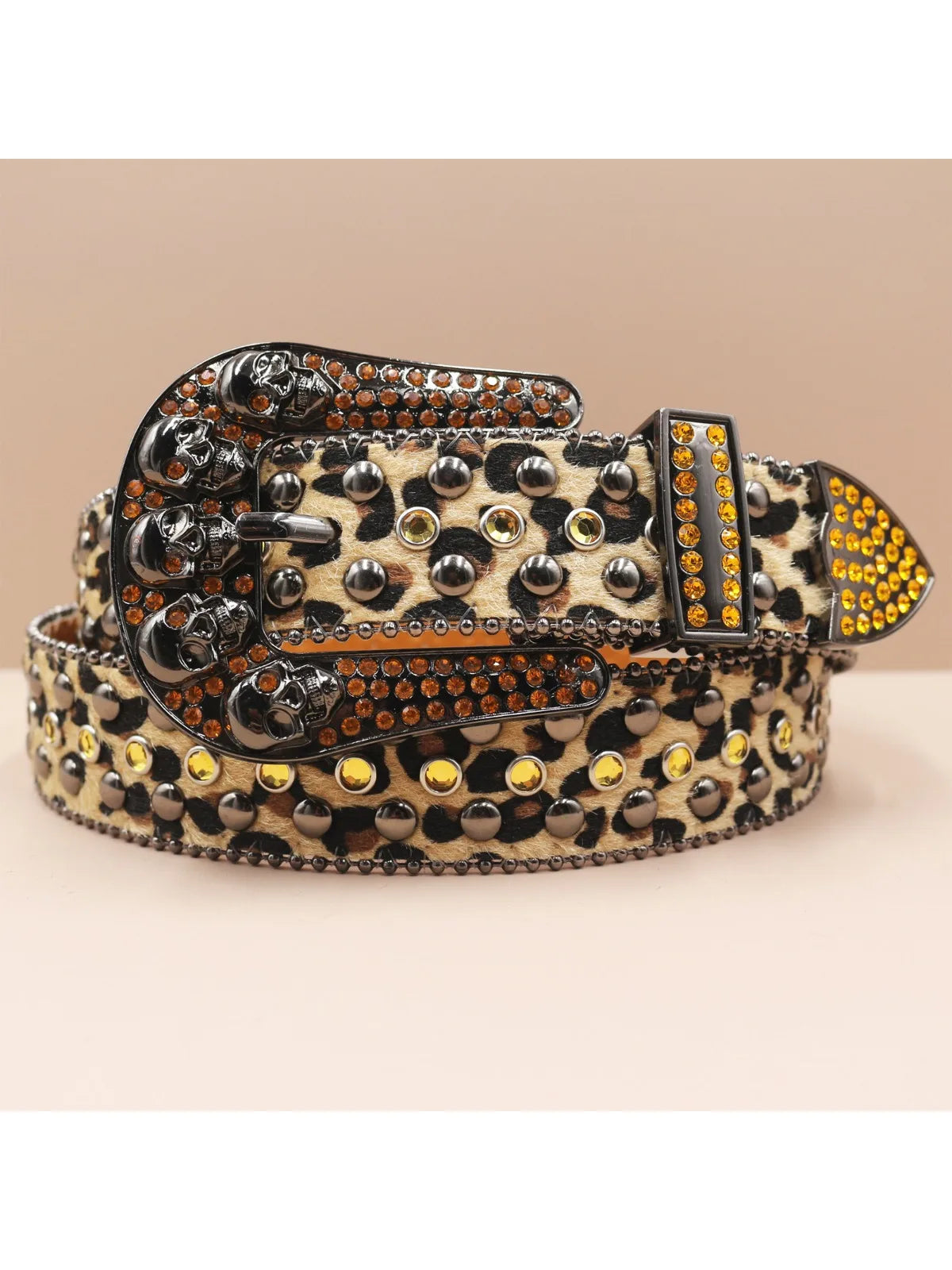 Punk Skull Leopard Rhinestones Belt Diamond Bling Men Western Cowgirl Cowboy Luxury Strap Studded Belts