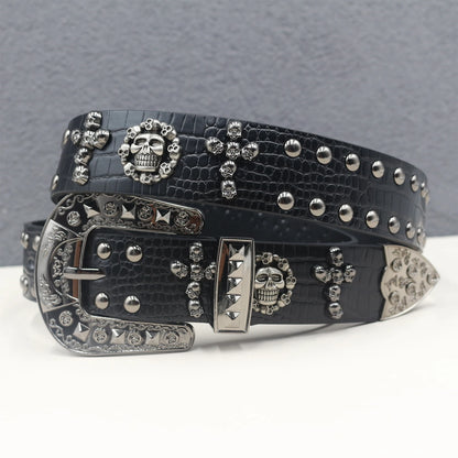 Heart cross rivet belt Punk Belt Unisex Fashion Personality Trend All-match Jeans Accessories Metal Buckle Pu Girdle Retro Y2k