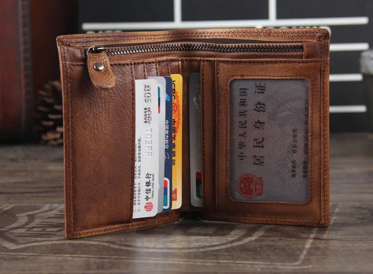 Fashion Vintage Genuine leather Wallet Men short Bifold Money Clips Leather male wallet Purse Coin Bag money Holder WC-007