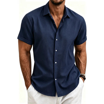 2026 Men's Simple and Fresh Shirt - Street Fashion Loose Quick-Drying Casual Shirt-Hawaiian Vacation Style Solid Collar Cardigan