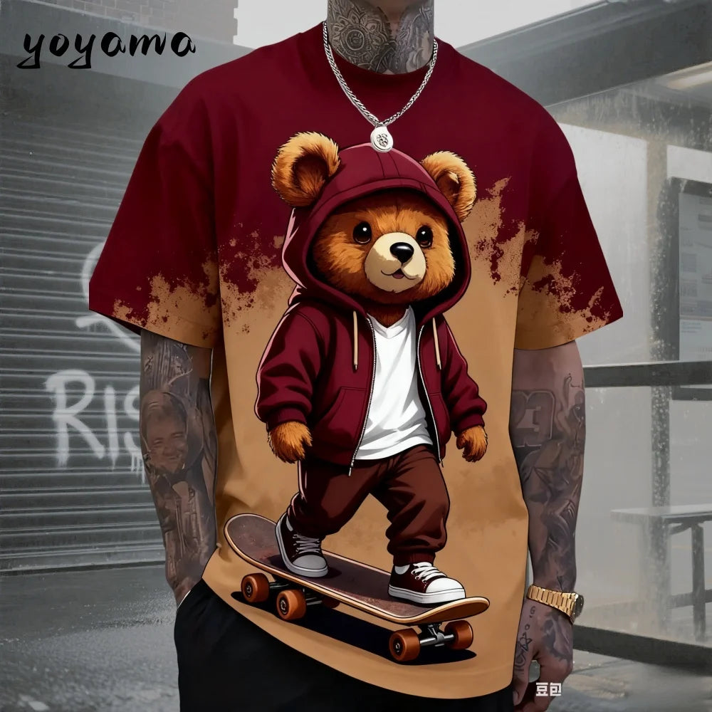 Men's T-Shirts Hip Hop Bear Pattern 3D Print Men's Clothing Summer New Streetwear Oversized Unisex T-Shirt Harajuku Men Clothes