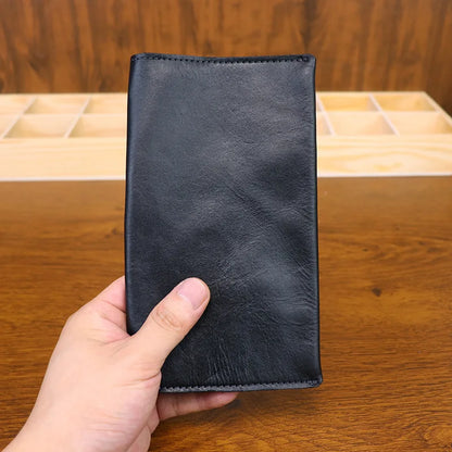Large Capacity Men Wallet Vintage Genuine Cow Leather Handbag Card Holder Phone Pocket High Quality Handmade Male Money Clips