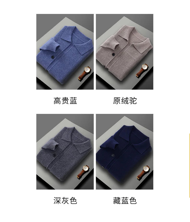Autumn And Winter Pure Wool Cardigan Sweater Lapel Thick Knitted Coat Business Casual Coat