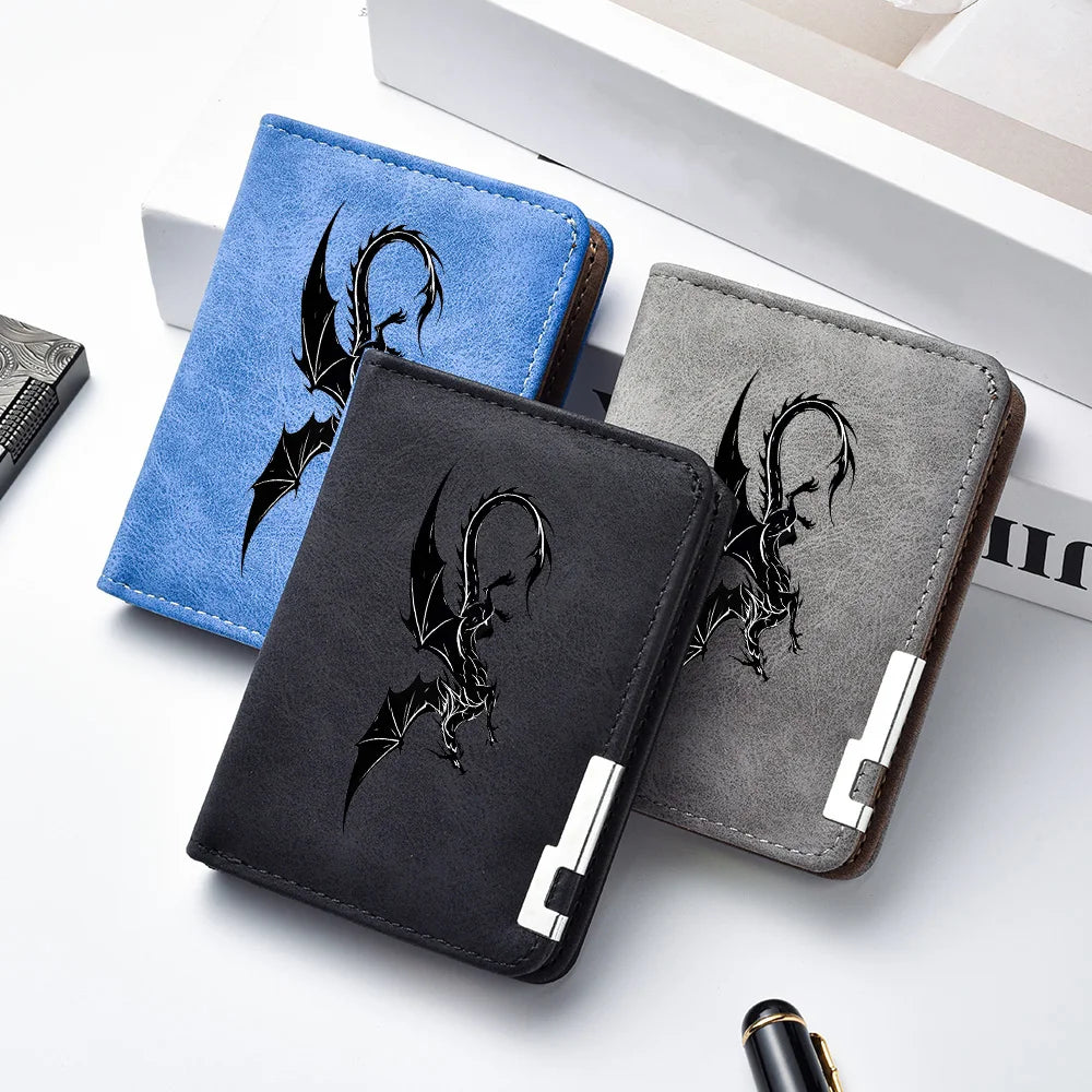 Men's Black Mini Wallet with Multiple Card Slots Dragon Pattern Simple Casual Design High-Quality Leather