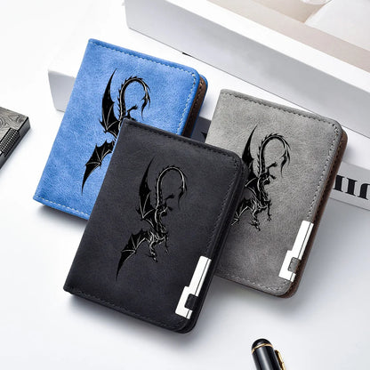 Men's Black Mini Wallet with Multiple Card Slots Dragon Pattern Simple Casual Design High-Quality Leather