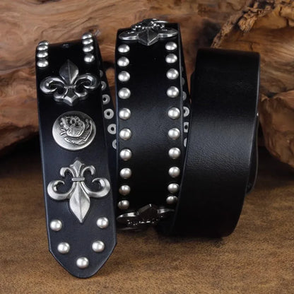 High Quality Metal Rivet Cowboy Belt Top Grain Genuine Leather Cowskin Men Belt Punk Rivet Jeans Belts For Men
