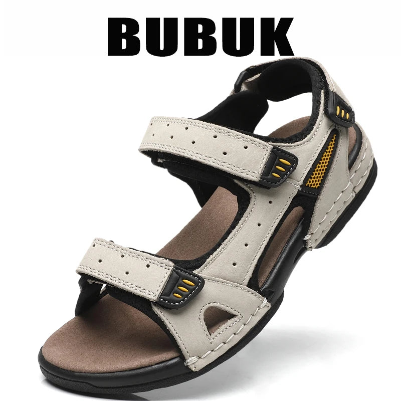 Bubuk Men's First-Layer Cowhide Leather Beach Sandals, Summer Outdoor Hiking Shoes, Lightweight Water Shoes, with Arch Support, Stylish Breathable Casual Men's Shoes, Suitable for Travel, Hiking, and Commuting