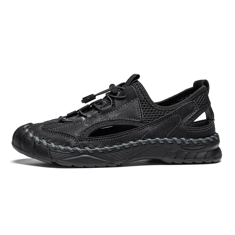 Summer Men Full Casual Leather Hand Stitch Big Size Outdoor Beach Sandals Closed Toe Non Slip Comfort New Summer Walking Shoes