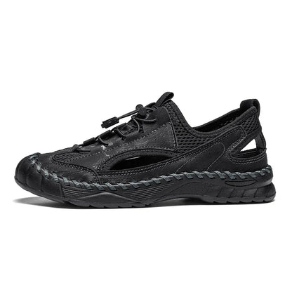 Summer Men Full Casual Leather Hand Stitch Big Size Outdoor Beach Sandals Closed Toe Non Slip Comfort New Summer Walking Shoes