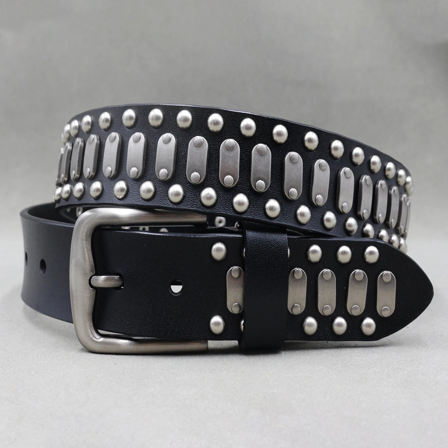 Designer Brand Belt Men Rivet Real Leather Pin Belt Male Black Rock Genuine Leather Cowhide Luxury Punk Belt Jeans