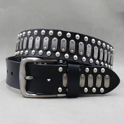 Designer Brand Belt Men Rivet Real Leather Pin Belt Male Black Rock Genuine Leather Cowhide Luxury Punk Belt Jeans
